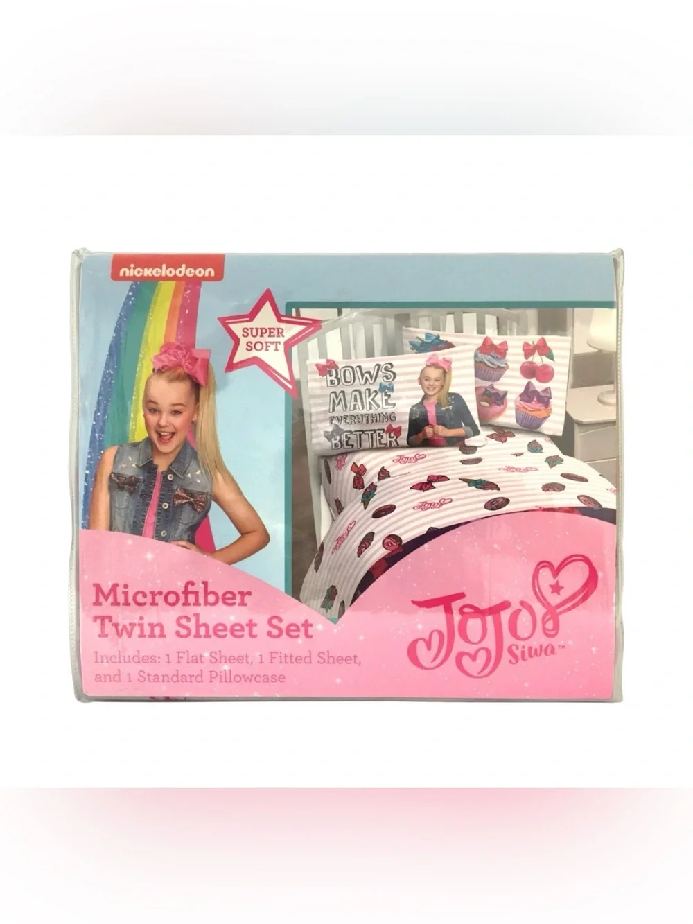 Nickelodeon JoJo Siwa Sweet Life Pink White Striped 3 Piece Twin Sheet Set New